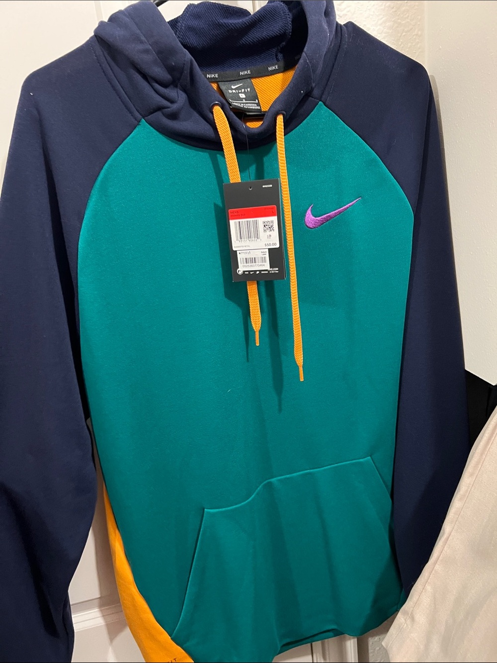 Nike Men’s Teal, Navy & Gold Colorblock Pullover Hoodie